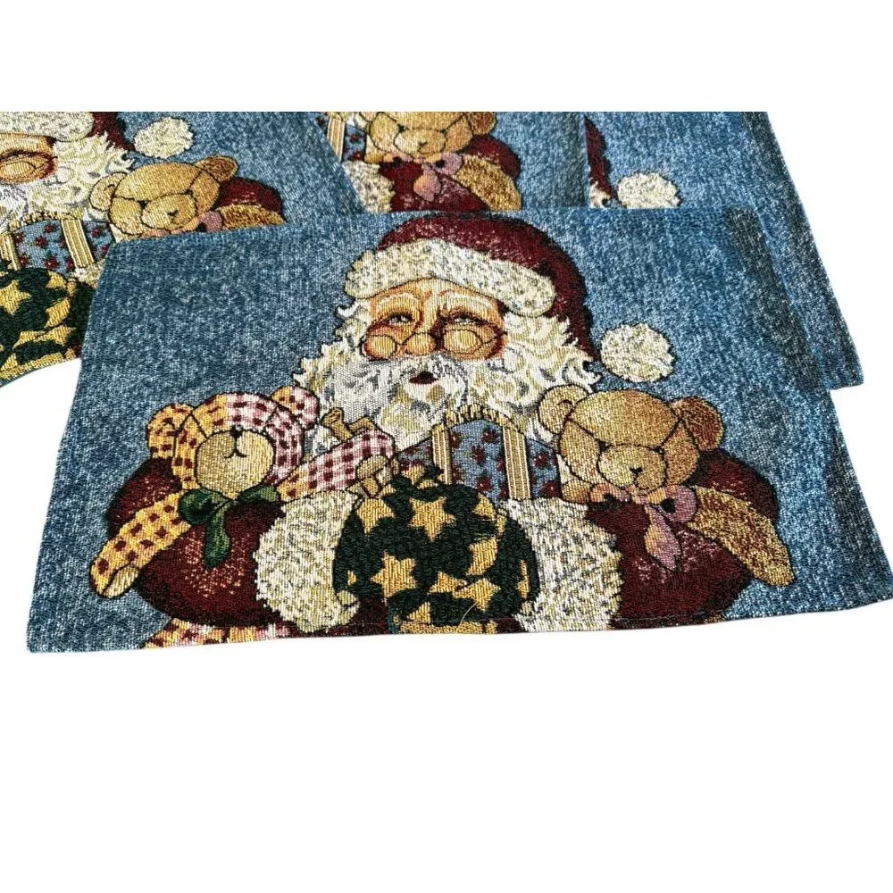 Tapestry Santa Claus Rectangle Placemats Christmas Blue Bears 18